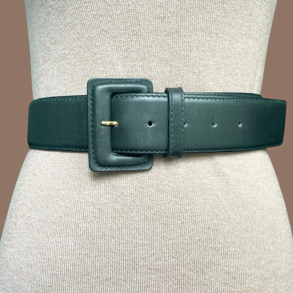 Forest Green Leather Belt Wide Waist Oversized Size S